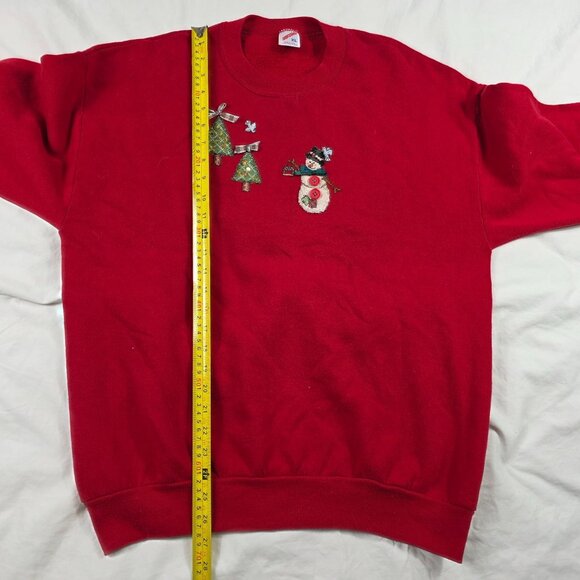 Vintage Jerzees XL Adults Red Snowman Tree Holiday Sweatshirt Christmas Sweater - Picture 8 of 9